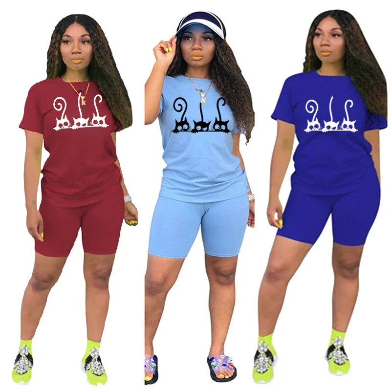 

Womens Tracksuit Print O-Neck Tops+Pencil Shorts 2 piece Sets Fashion Jogging T-Shirt Sportswear Summer Luxury Casual Short Suit