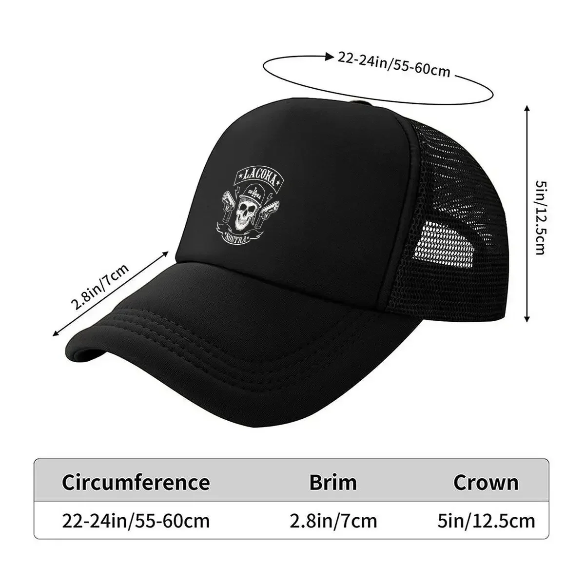 2026 Lacoka Nostra Edgy - Inspired, Skull Gang Emblem Design Mesh Baseball Cap