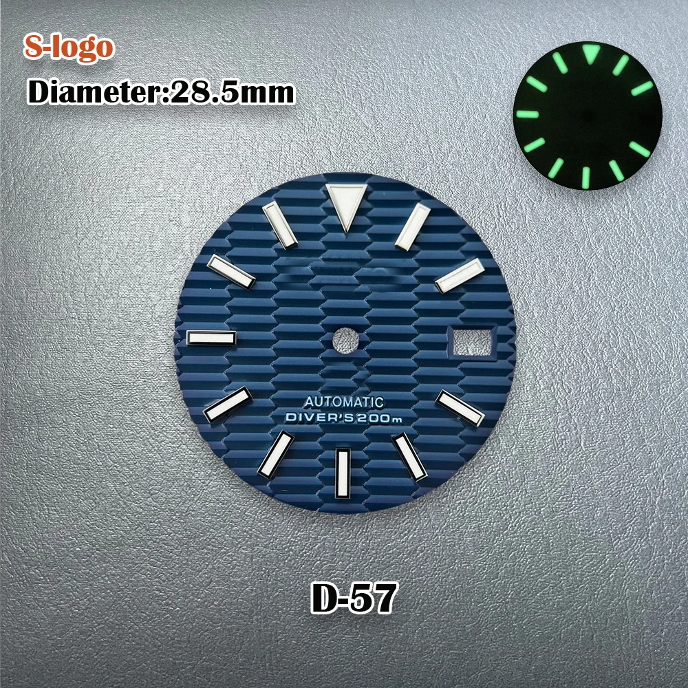 New 28.5mm NH35 Dial S Logo Wave Pattern Dial Fit NH35/NH36 Movement Green Luminous 3/3.8/4.2 O\'clock SKX007 Mod Accessories