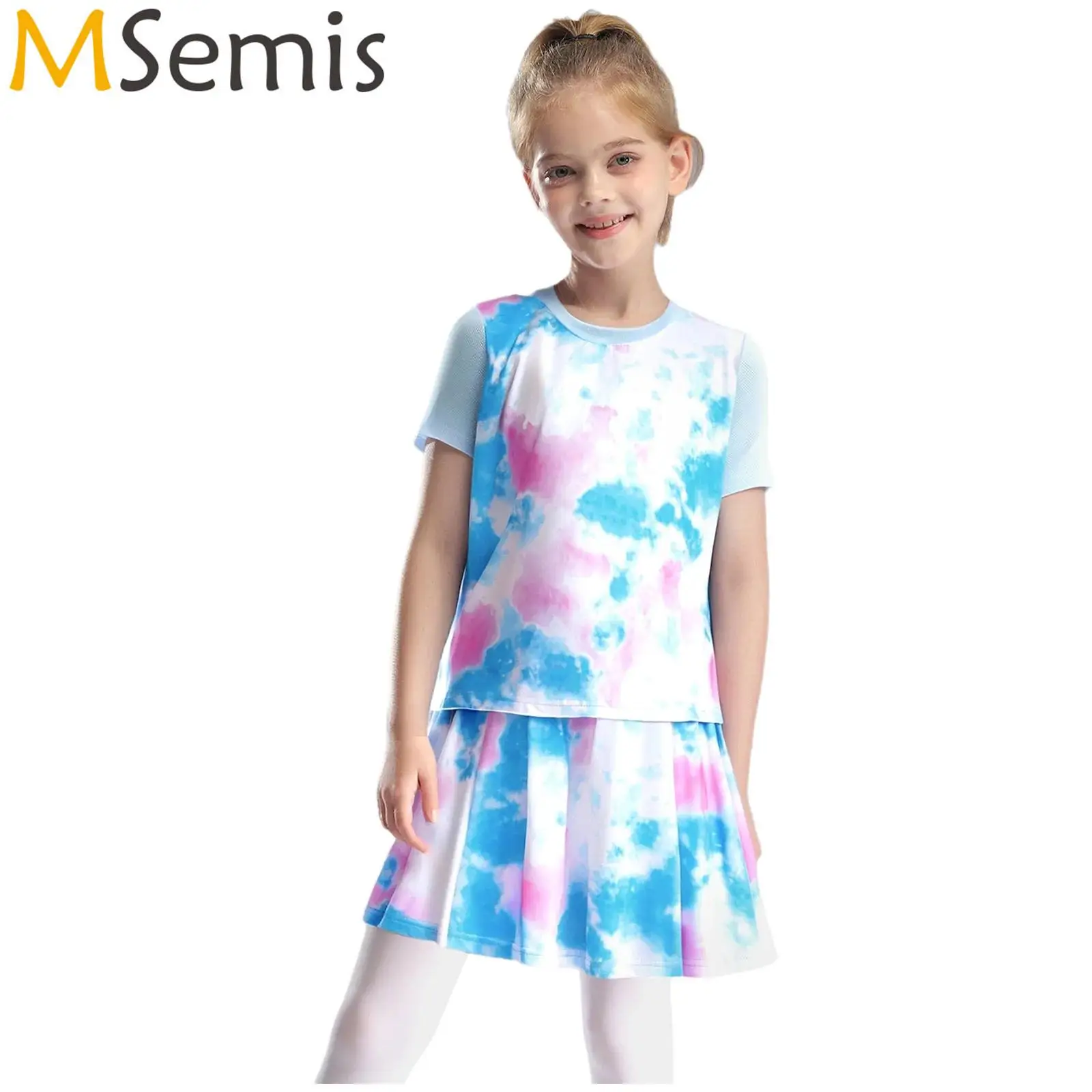 بدلة تنس للأطفال البنات مكونة من قطعتين بدلة رياضية لتنس الريشة طقم رياضي سريع الجفاف تي شيرت رياضي مع تنورة مكشكشة