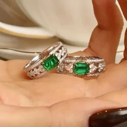 Vintage Lab Emerald Diamond Ring 100% Real 925 Sterling Silver Party Wedding Band Rings for Women Men Promise Jewelry