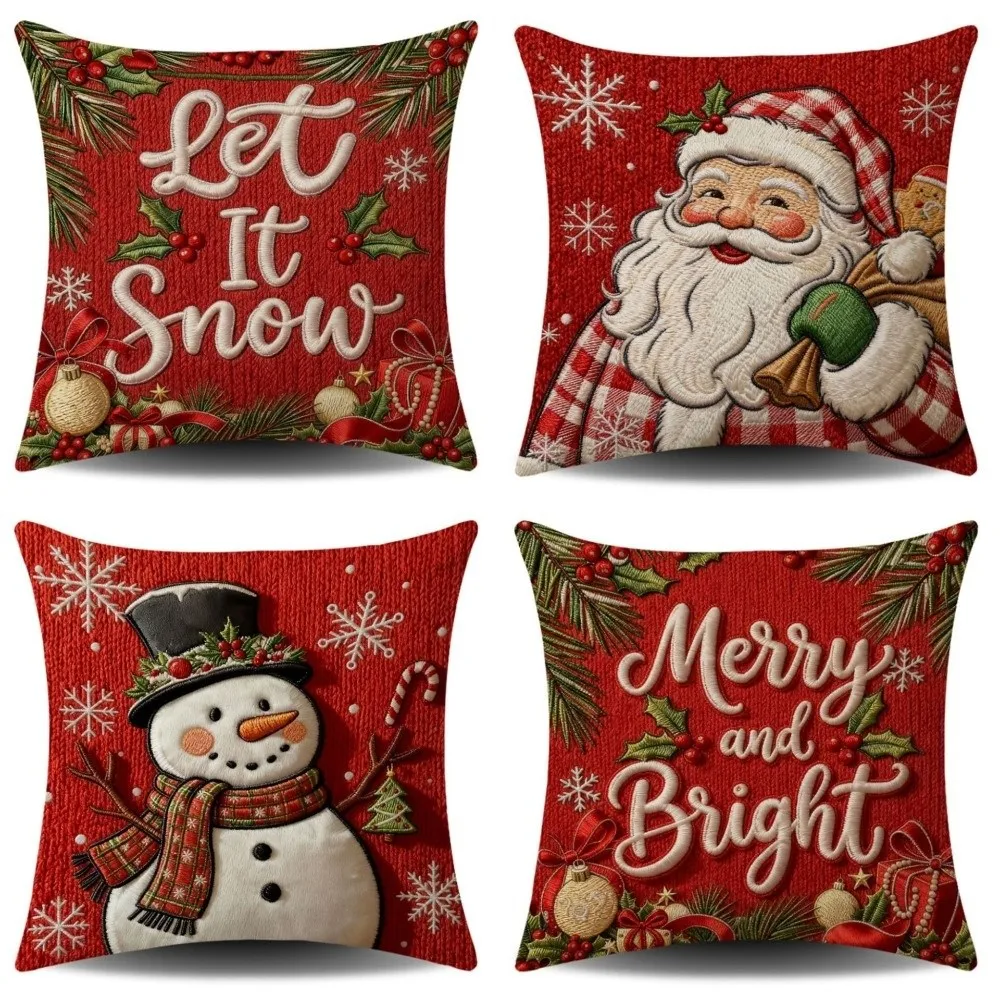 Square Christmas Pillow Cover Print Surface Multi Pattern Holiday Throw Cushion Soft Fabric Zipper Build Xmas Home Decor