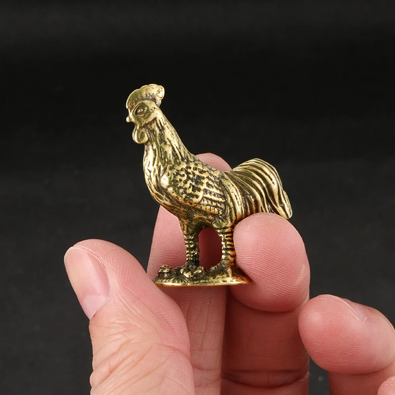 Brass Rooster Small Statue Ornament Antique Animal Miniature Figurine Office Desk Decoration Home Decor Craft