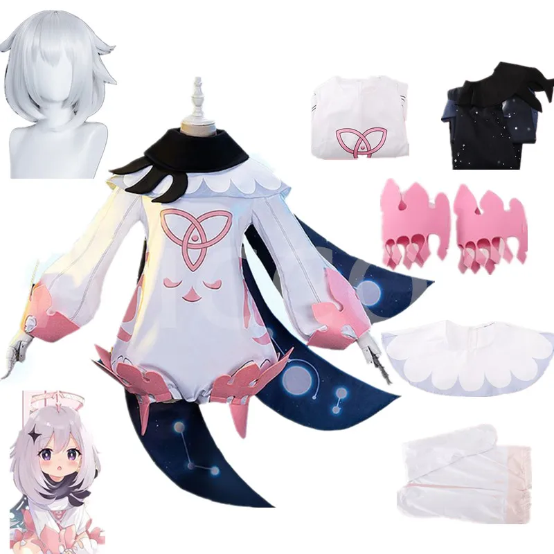 Disfraz de Anime Genshin Impact Paimon, Vestido de Lolita, Vestido de juego, Disfraces de Halloween para mujer, traje, peluca, ropa de juego de rol