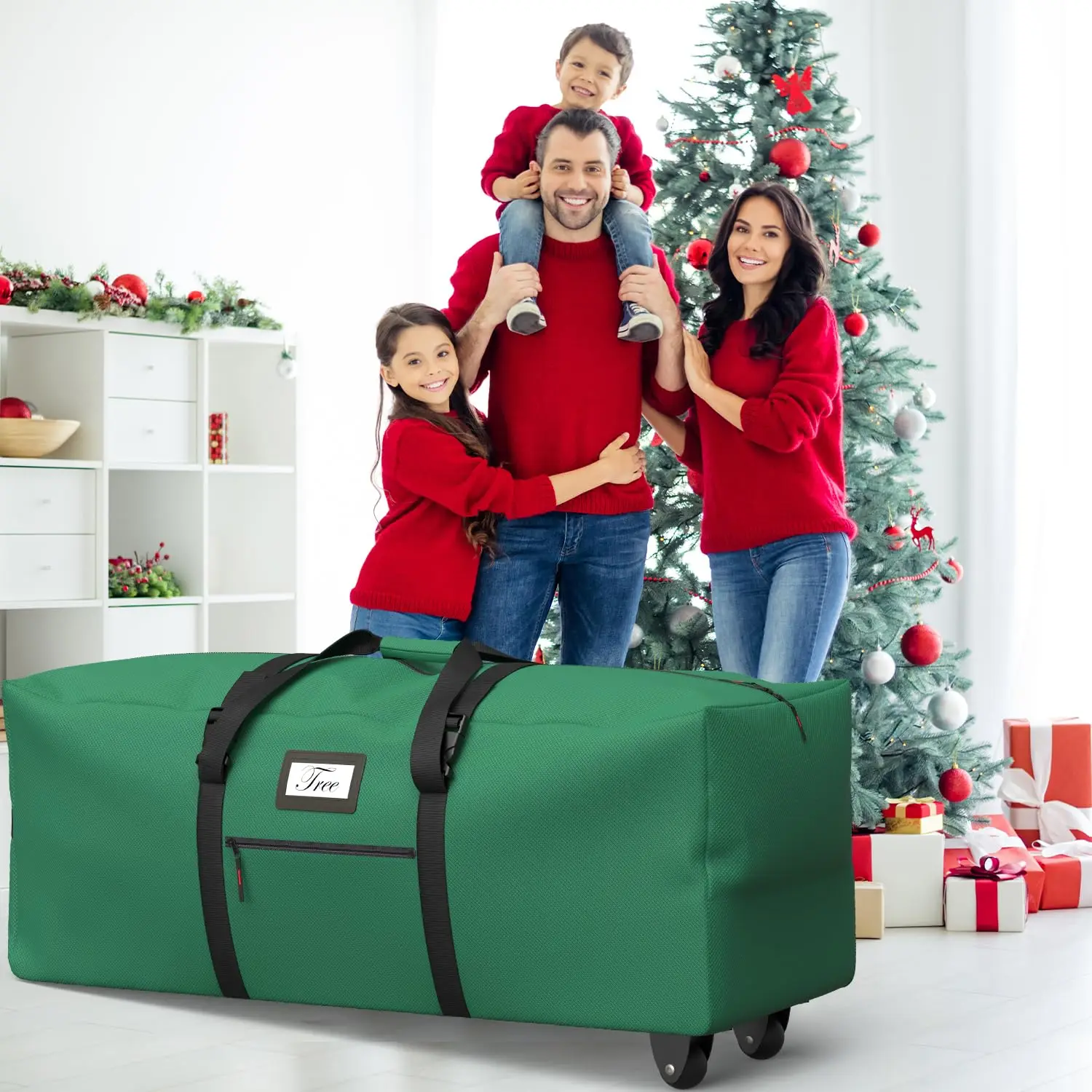 600D Christmas Tree Bag Storage with Wheels Durable Waterproof Oxford Fabric 9 Ft Xmas Artificial Disassembled Trees