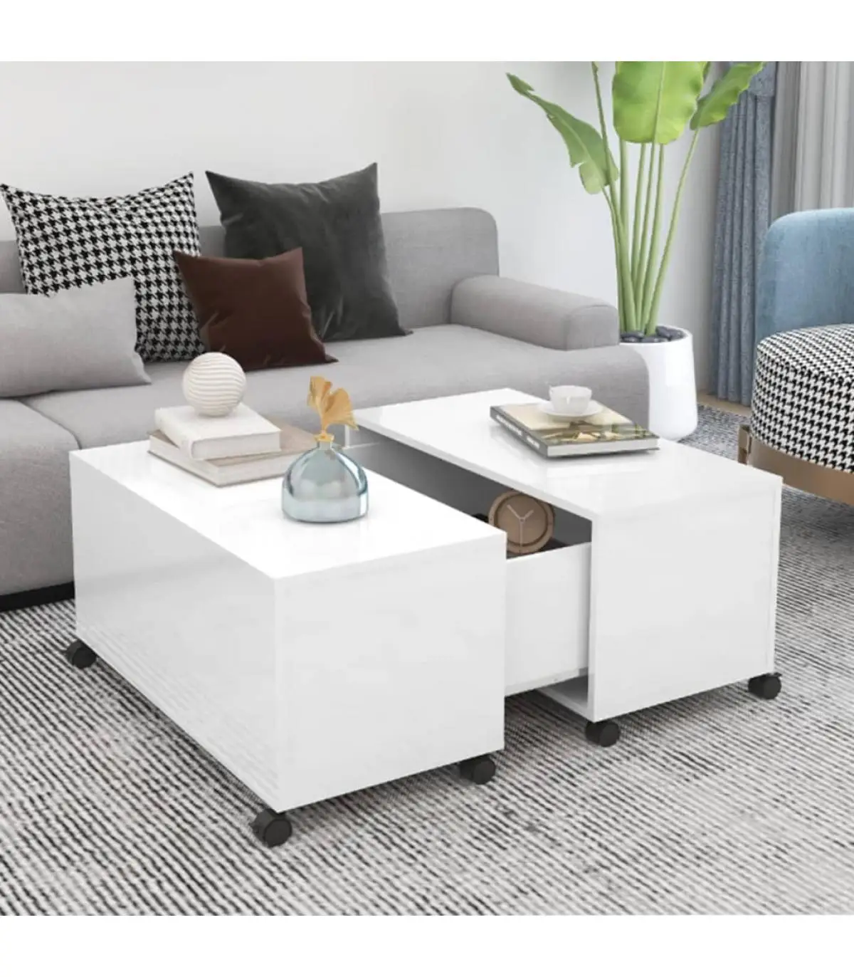 Coffee tables bright white chipboard coffee table 75x75x38 cm