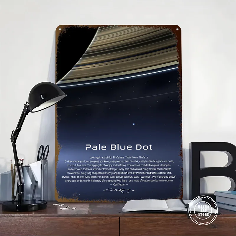 Pale Blue Dot Personalized 3D Textured Metal Poster Wall Art Tinplate Sign for Article Decoration Room Office Decor Luxury Retro