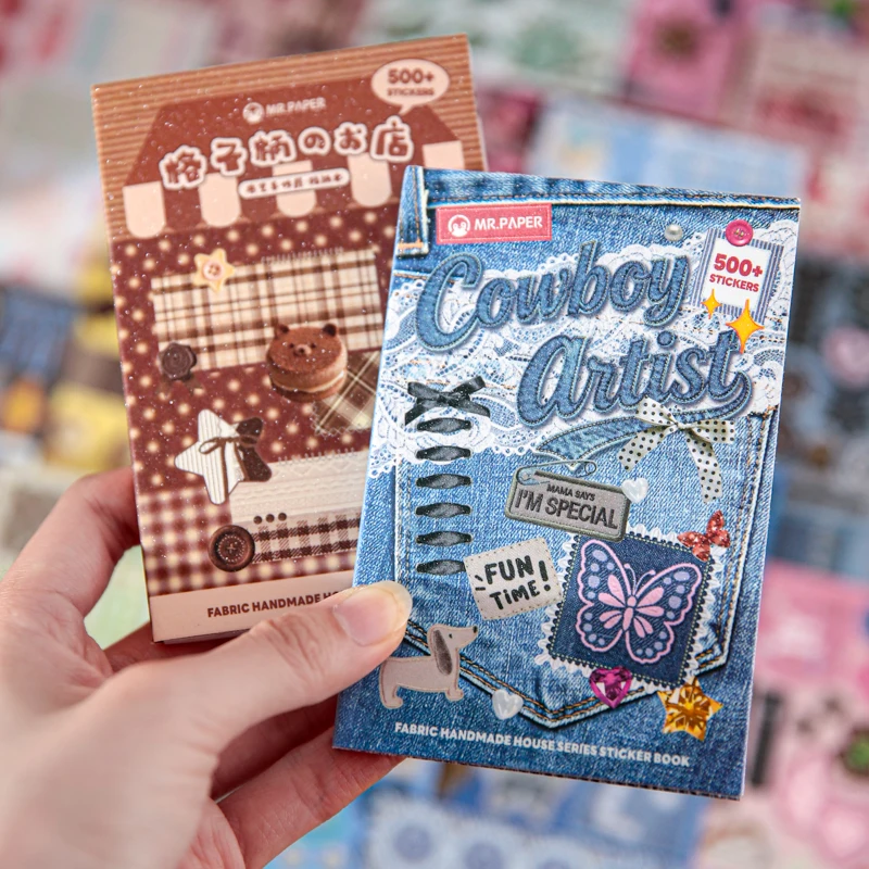 Mr.Paper 30 Sheets Die Cut Coated Paper Stickers Retro Denim Fabric Theme DIY Decor for Journal Photo Frame Scrapbook Collage