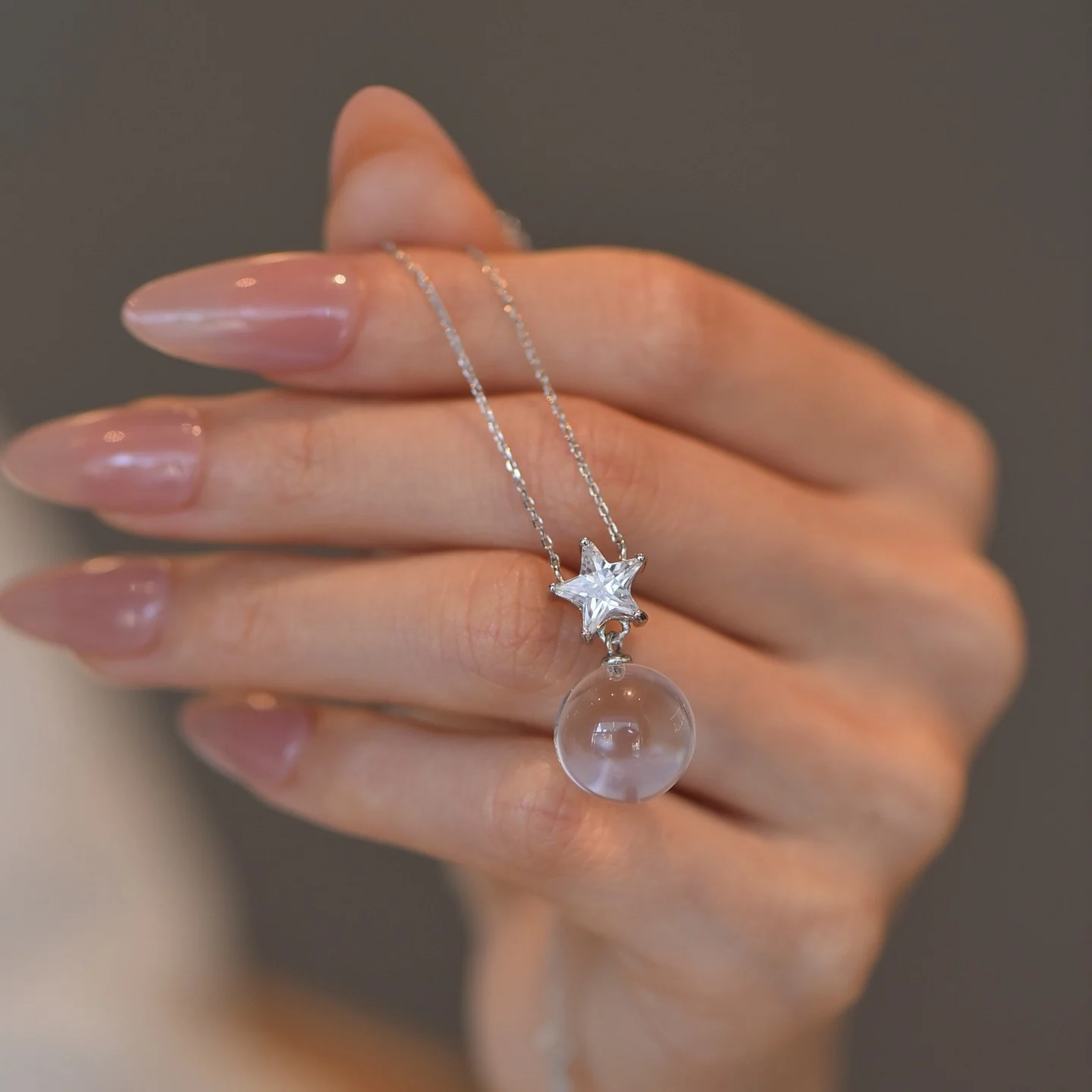 

1 Pc Fengbaowu Natural Rock Quartz Sphere Pendant 925 Sterling Silver Star Reiki Healing Stone Jewelry Gift For Women Men