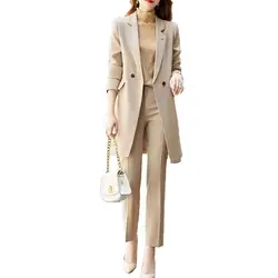 Ensemble 2 pièces veste et pantalon pour femme, blazer professionnel, veste longue, haut de gamme, bureau, affaires, décontracté, mode automne