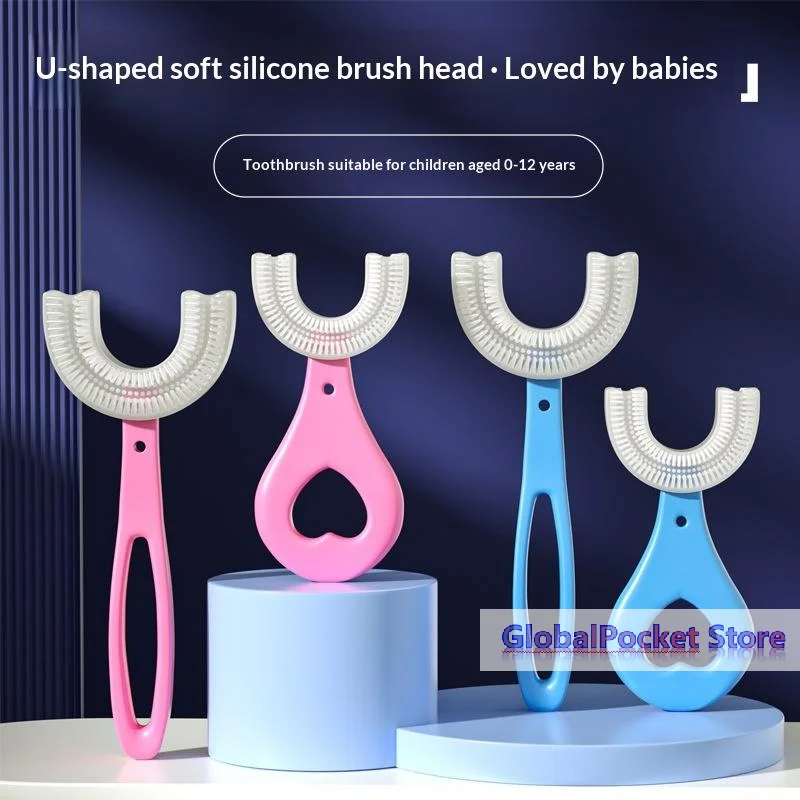 [TG823]Kids U Shaped Toothbrush Food Grade Silicone Bristles Full Teeth Coverage For 2 To 12 Years Old Children Oral Care