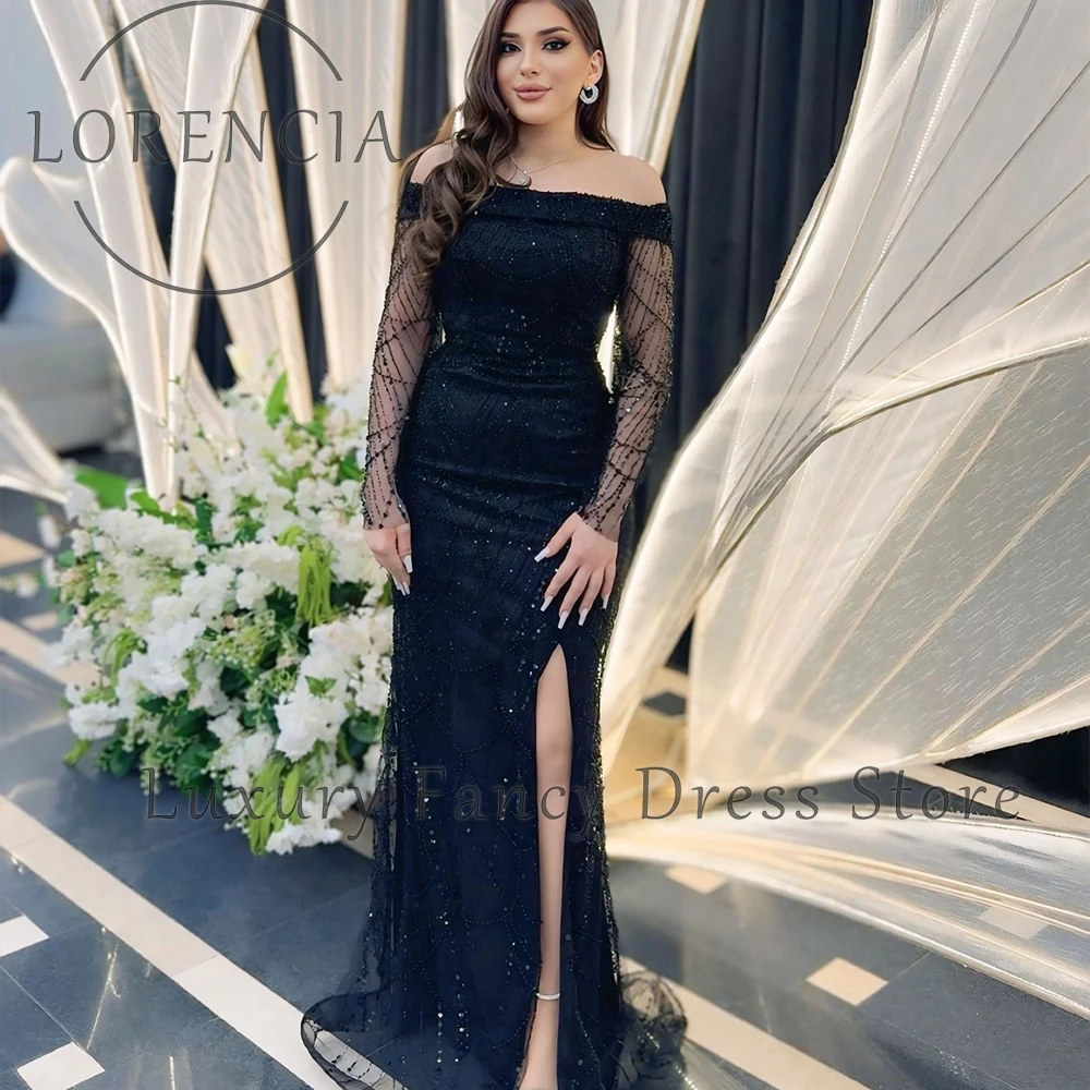 

Sexy Crystal Sequin Prom Dresses 2025 Side Slit Mermaid Wedding Party Gowns Saudi Arabia Customized Woman Dress متجر شار