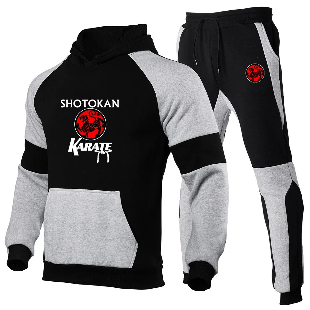 

Shotokan Karate 2024 Men's New Patchwork Hoodies Prints Tracksuit Sportswear Sweatshirts Tops+Sweatpants Casual Two Pieces Suit