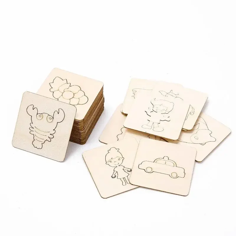 60pcs Montessori Kids Painting Toys Toddler Doodle Educational Toys Wooden DIY Painting Stencils Jigsaw Puzzle Educational Toy