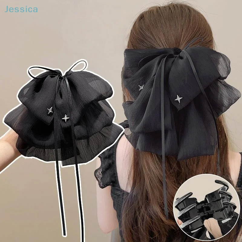 ♥ Band Schleife Haarspange Temperament Chiffon Große Größe Flauschige Prinzessin Vibe Haarspange Frauen Pferdeschwanz Haarnadel Haarschmuck