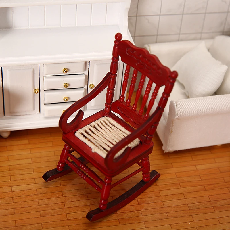 1/12 Dollhouse Miniature Wooden Mini Rocking Chair Model Furniture Accessories For Doll House Decor Kids Toys DIY