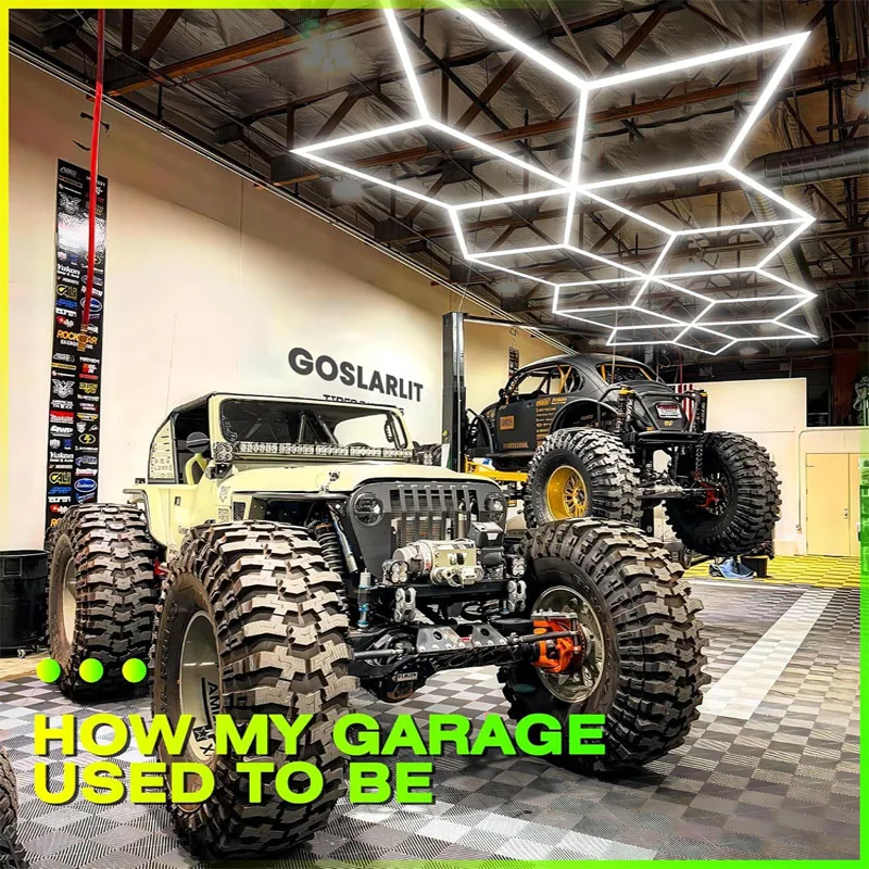 Hexagon LED Lights for Garage Honeycomb Ceiling Light 6500K Cool White Ultra Bright Lighting for Workshop Home Gym Car Detailing