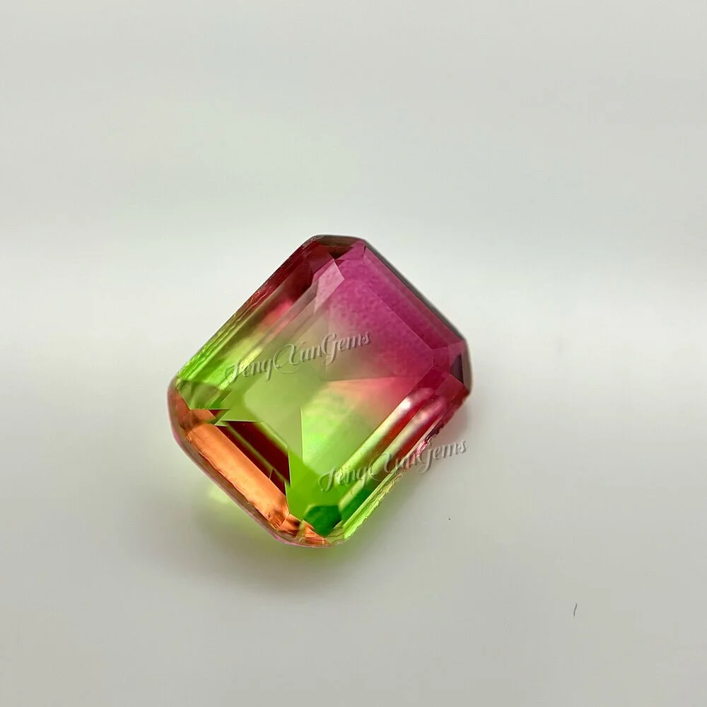 BX04 4x6mm-10x14mm Red-Green-Yellow gradient Emerald Cut Synthetic Watermelon Tourmaline Stone Loose Glass Gemstone For Ring