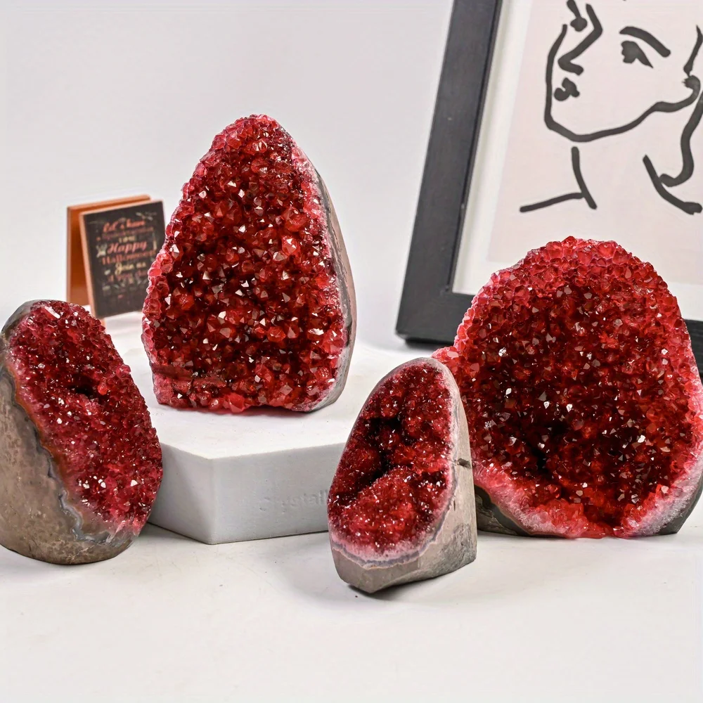 

1PC Classic Red Geode Cluster - Perfect for Home and Office Decor, Unique Gift, Suitable for Halloween and Christmas