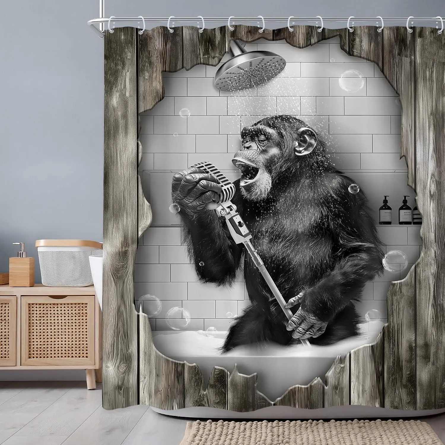 Funny Gorilla Playing Guitar Shower Curtain Bathroom Decor Animal Novelty Curtain 180x180cm Modern Home Accent