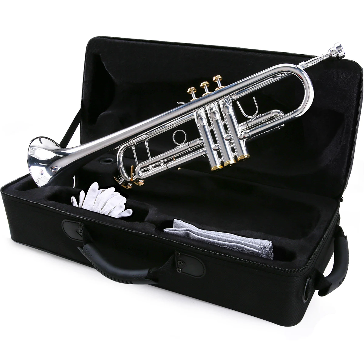 Prefessional Bb Trumpet Brass Material Silver-Plated Surface Beautiful Shell Buttons Wind Instrument with 5C Mouthpiece Carry Ba