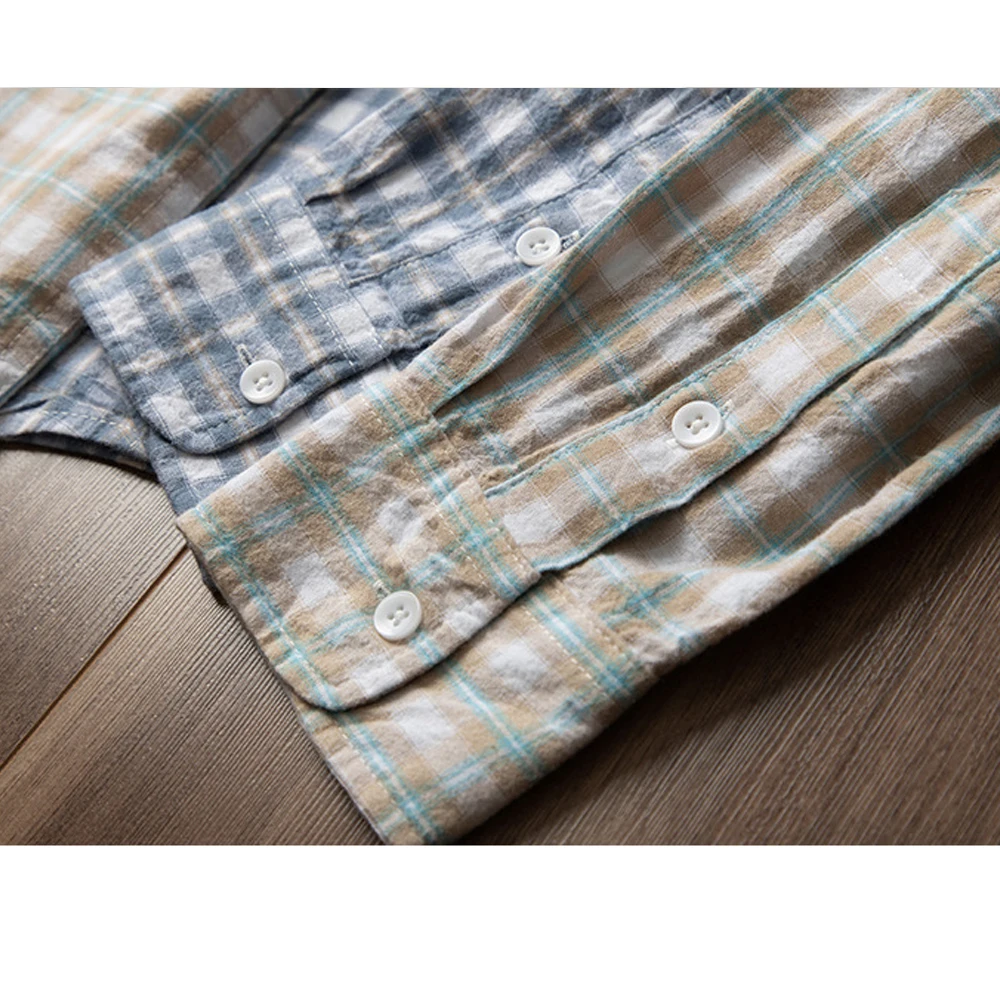 Camisa a cuadros Vintage japonesa para hombre, camisa de manga larga, informal, juvenil, literaria fresca, de algodón puro