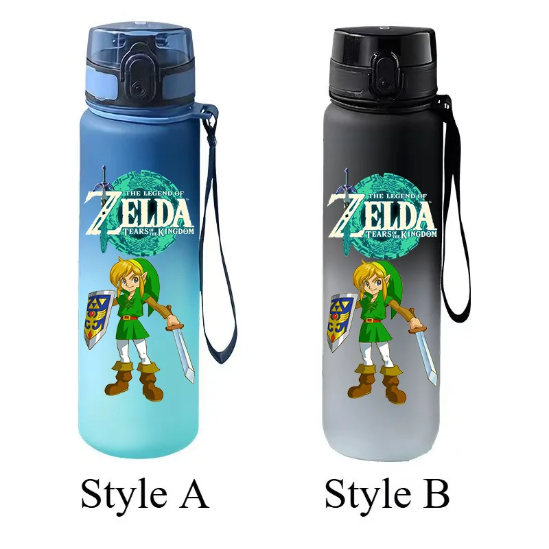 Zelda Link Gradient Water Cup 650ml Flip-top Leak-proof Sports Water Bottle with Lanyard Student Outdoor Game Collection Gift