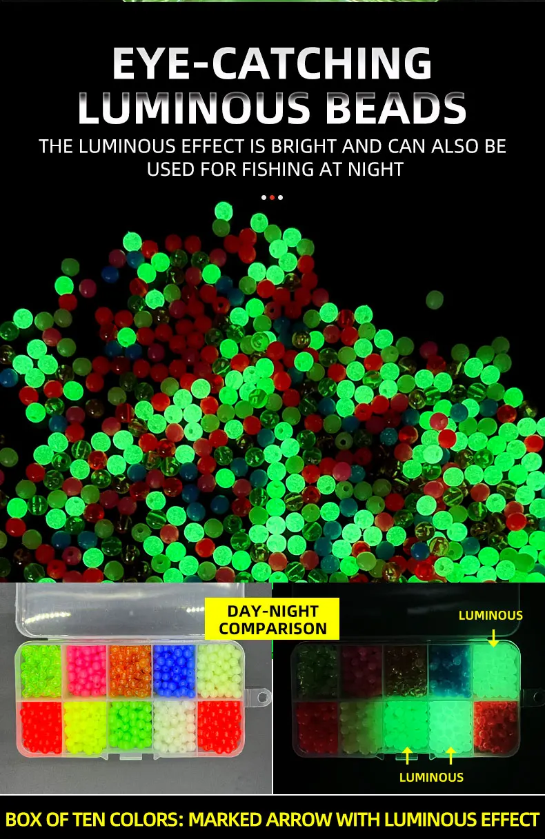 ShareShark 1000 Stück/Box leuchtende Angelperlen, 5 mm, rund, gemischte fluoreszierende Perlen, Köder, weicher Köder, Texas Rig, Angelzubehör – Detail 5
