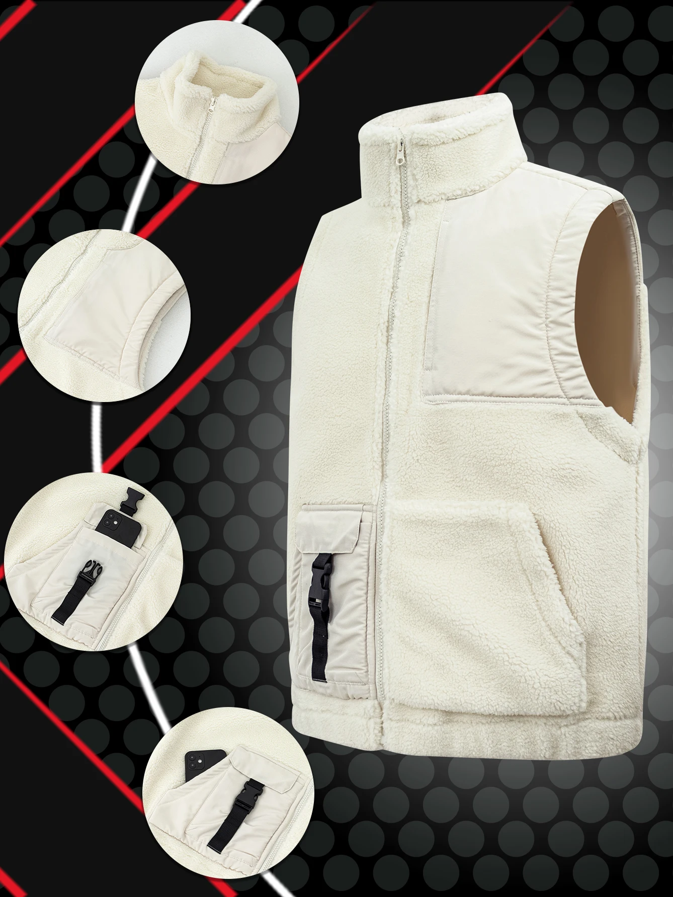 Men's Casual Sleeveless Jackets Lightweight Polyester Polar Fleece Vest Full-Zip Warm Outerwear for Fall and Winter