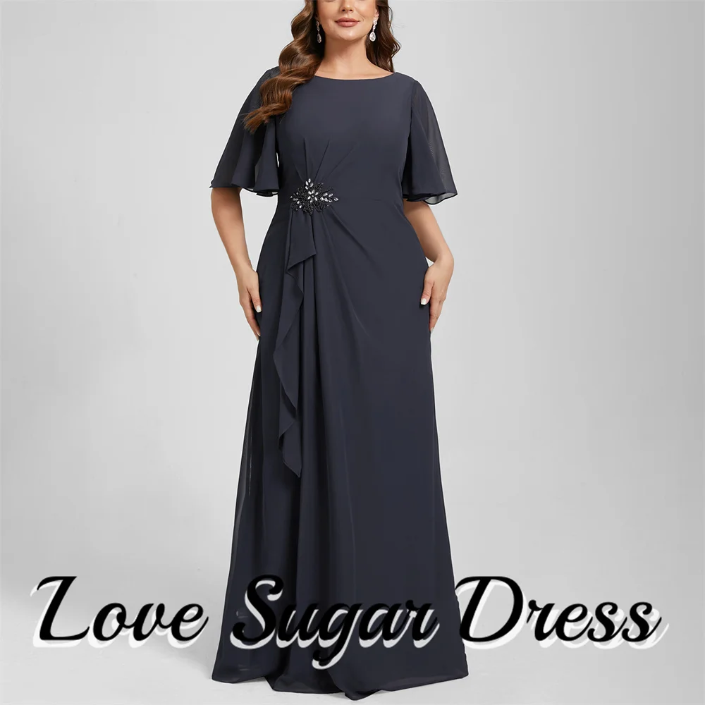 

Plus Size Mother of the Bride Dresses Elegant Beading Chiffon Ruching Wedding Party Gowns Scoop Neck Wedding Guest Dress Custom