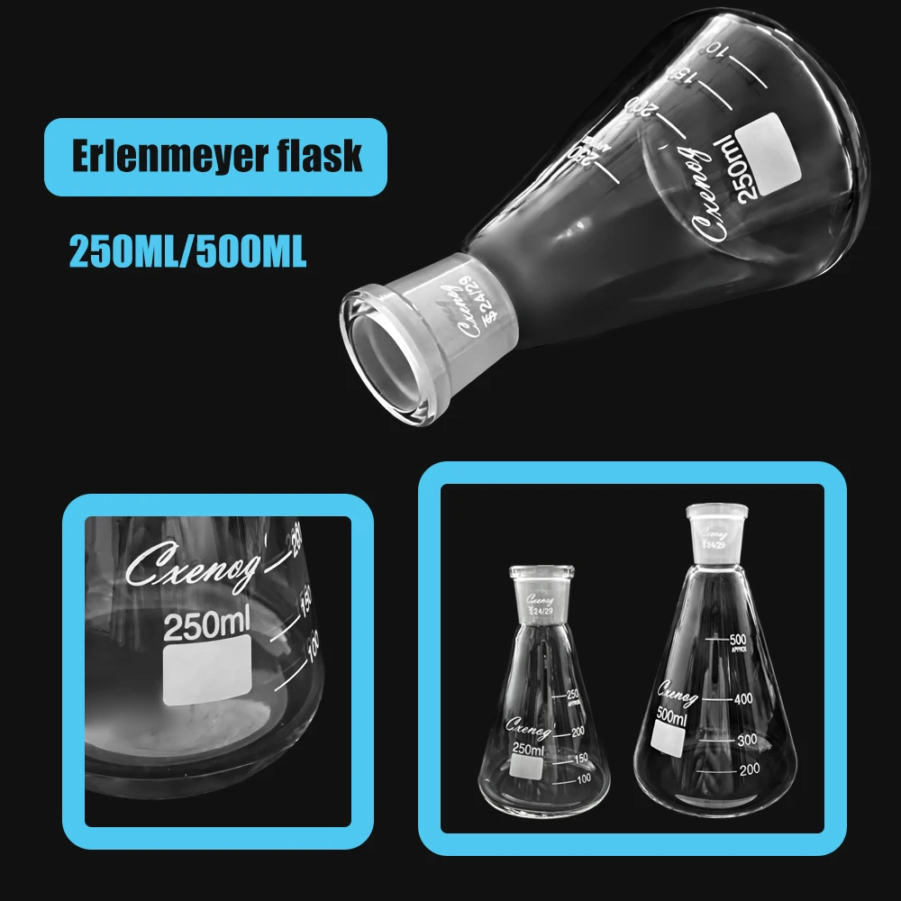 250Ml 500Ml Borosilicate Glass Conical Flask 24‑29 Ground Mouth For Heating Mixing Solution Lab Reaction Glassware Supplies