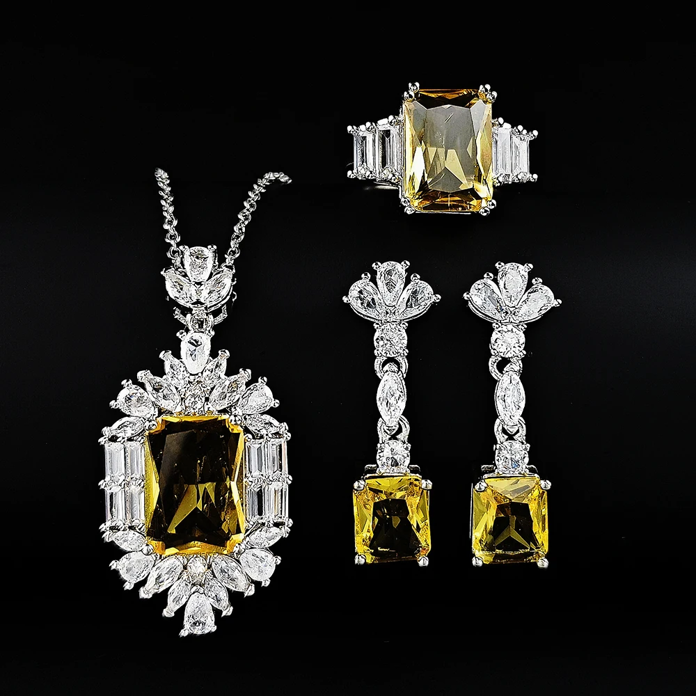 2023 New Luxury Yellow Color Rectangle Jewelry Sets for Women Anniversary Gift Jewelry Wholesale J6596