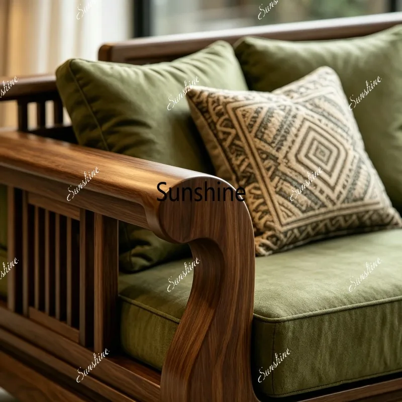 New Chinese-style solid wood sofa three-person living room furniture