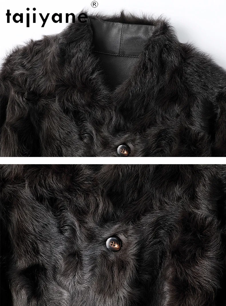 TAJIYANE 100 % Xiaohu Schaffell mit angebrachtem Wollmantel, braune Echtpelzjacke mit Gürtel, Damenbekleidung, Winter, neu in Mäntel
