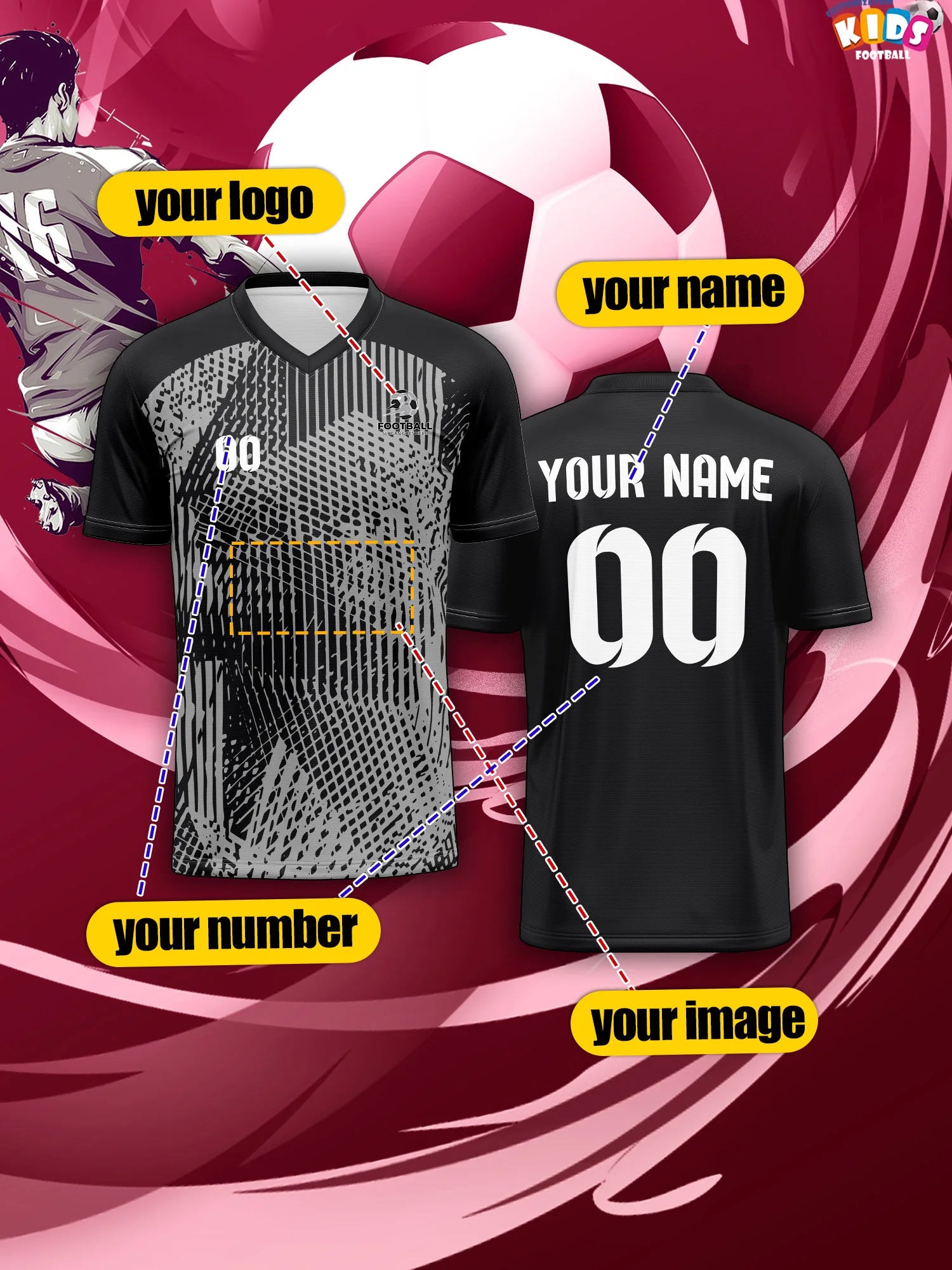 2026 Children's Custom Name and Number Sports V-Neck Jersey, Quick-Drying, Stylish, Heat-Sublimation Technology, Casual Wear