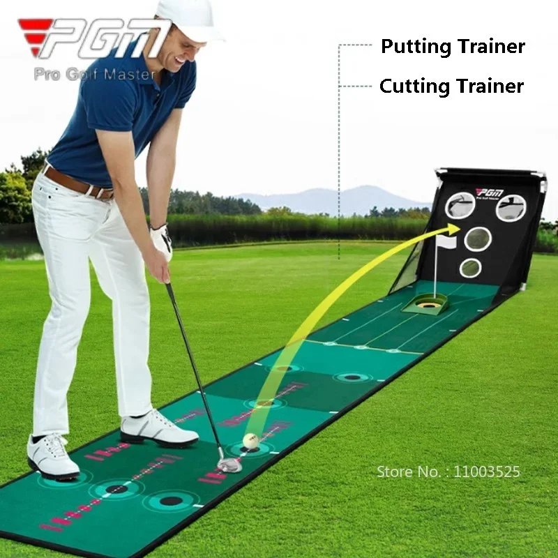 PGM Velvet Style Golf Cutting Trainer with Training Net Automatic Return Ball Putter Trainer Foldable Portable Golf Practice Mat