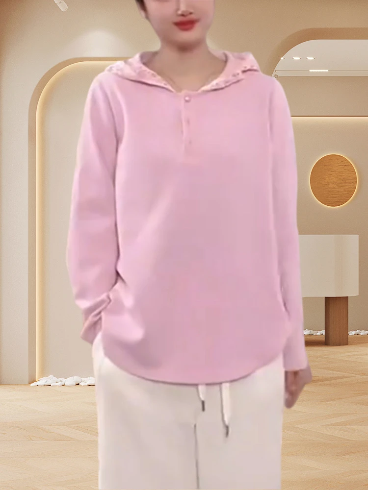 

Женская корейская толстовка с длинным рукавом и кружевом, свободного кроя, универсальный топ для весны и осени, высокое качество, женская одежда