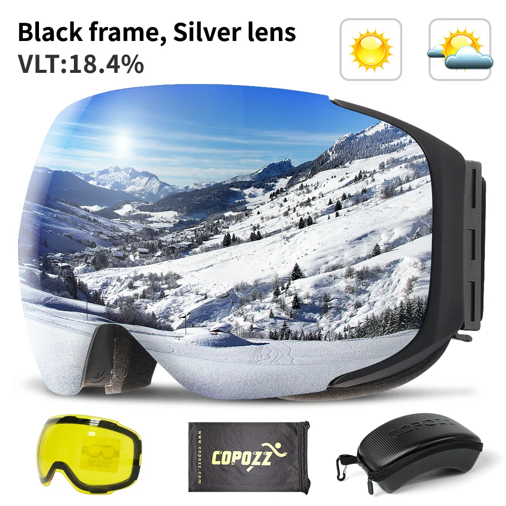 Professional Magnetic Ski Goggles Men Women 2s Quick-replacement Lens and Case UV400 Protection Anti-fog Snowboard Ski Glasses