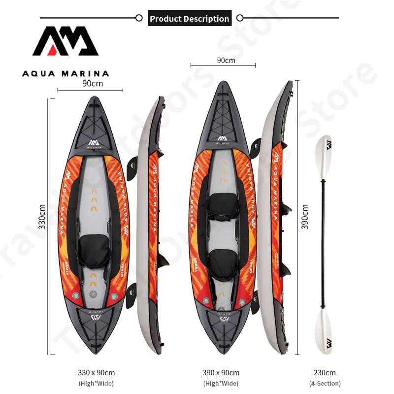 AQUA MARINA 2023NEW MEMBA Cruise Type Inflatable Canoeing Drift Fishing Sports Leisure Kayak 1/2 Persons Aquatic Boat 390x90cm