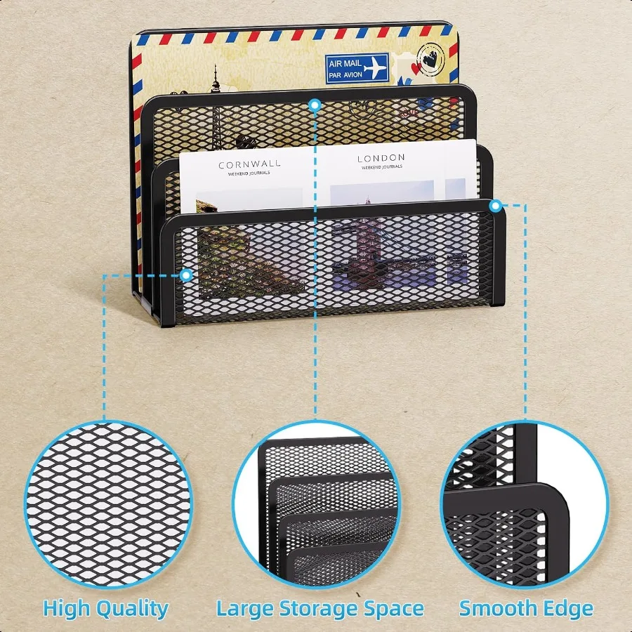 デスク用メールオーガナイザー 3スロットメッシュメタルメールホルダーカウンタートップレターホルダーオフィスデスクトップ封筒とドキュメントストレージラック