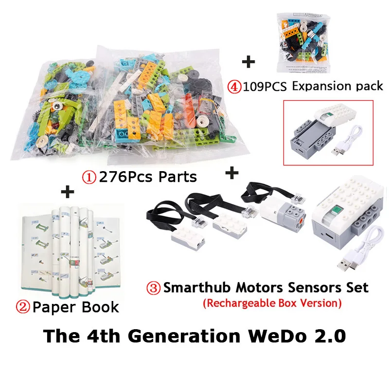 새로운 업그레이드 280-390개 위두 2.0 브릭 모터 센서 스마트허브 스크래치 3.0 호환 로봇 공학 교육용 장난감