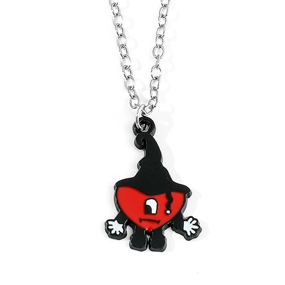 Popular Singer Bad Bunny Red Heart Pendant Necklace Bad Rabbit Fashion Jewelry Accessories for Fans Gifts Punk Collares