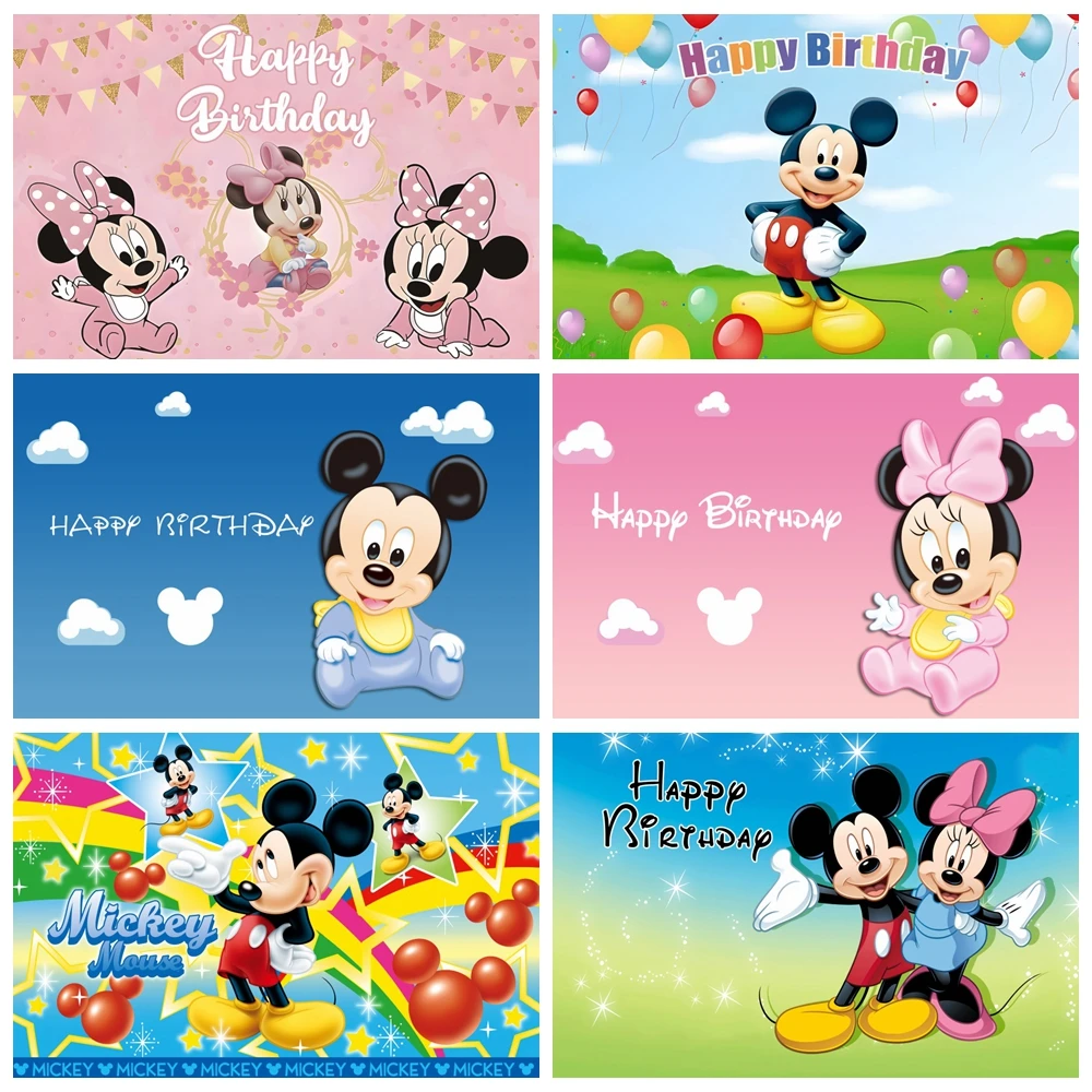 

Disney Mickey Mouse Party Backdrops Minnie Mouse Background Wall Baby Shower Kids Birthday Party Decoration Photobooth Vinyl