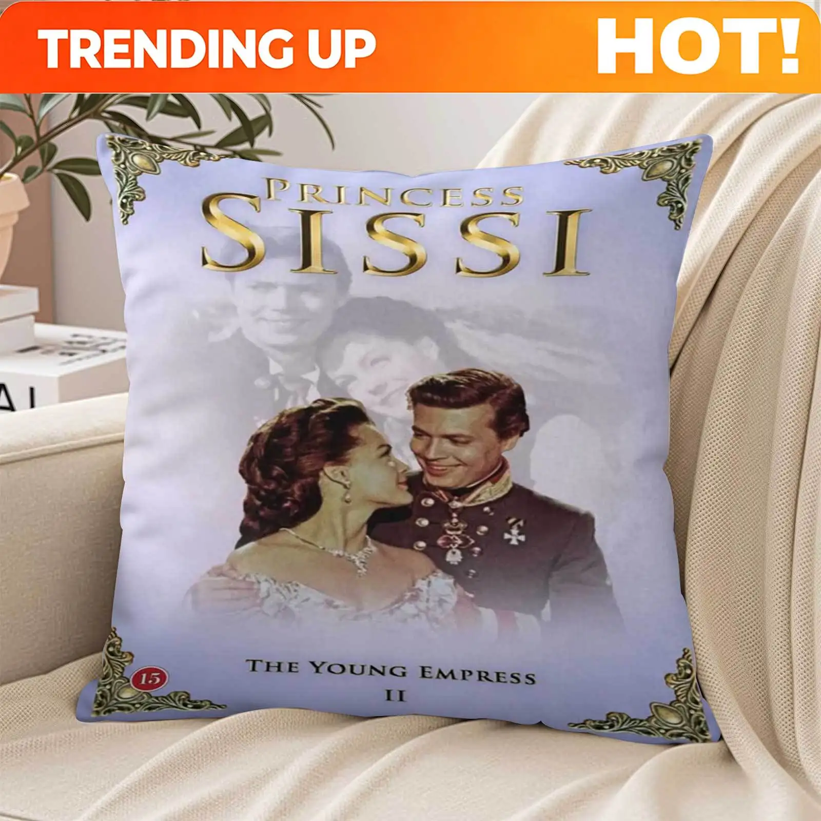Customize 1pc Sissi Vintage Romance Movie Pattern Printed Square Throw Pillow Covers, Double-Sided Printing, Suitable for Bedroo