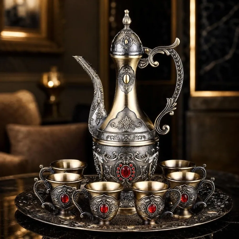 Gifts Luxury Turkish Tea Set Metal Multifunctional Teapot Kit Decorative European Style Coffee Pot Set Banquet