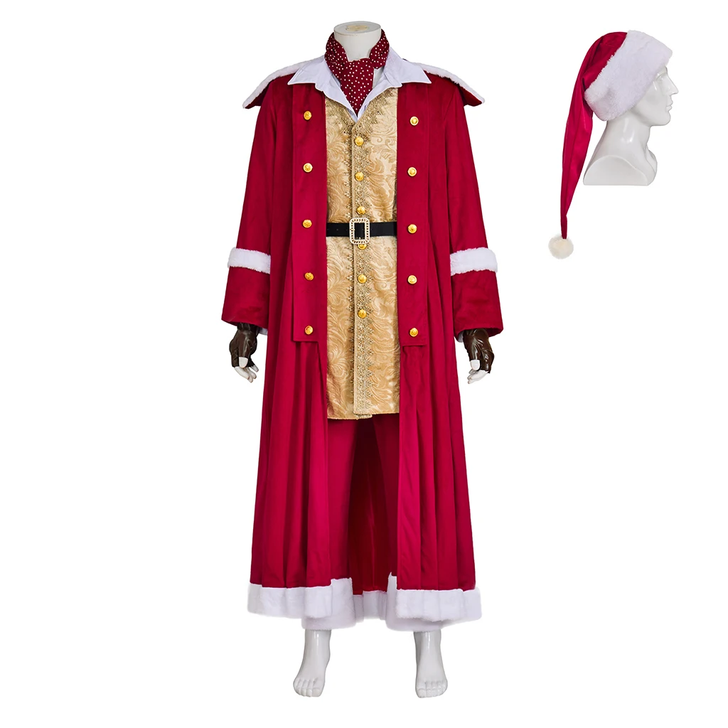 Medieval Santa Claus Cosplay Costume Red Long Jacket Robe Full Set Holiday Costume Christmas Halloween Outfits Custom Made