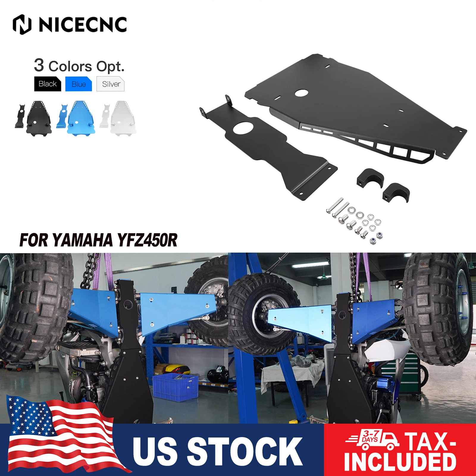 

NICECNC для Yamaha YFZ 450R, полный шасси, скользящий поворотный рычаг, защитная пластина, защита для Yamaha YFZ450R 2009-2024, алюминиевая заготовка