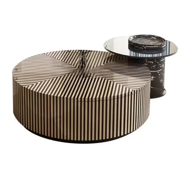 Coffee Table Set for Living Room Hotel Villa Black and White zebra Striped Round Coffee Table Furniture