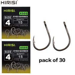 30 x PTFE Coated High Carbon Stainless Steel Barbed Fish Hook With Eye Carp Fishing Hook Link Accessories X505