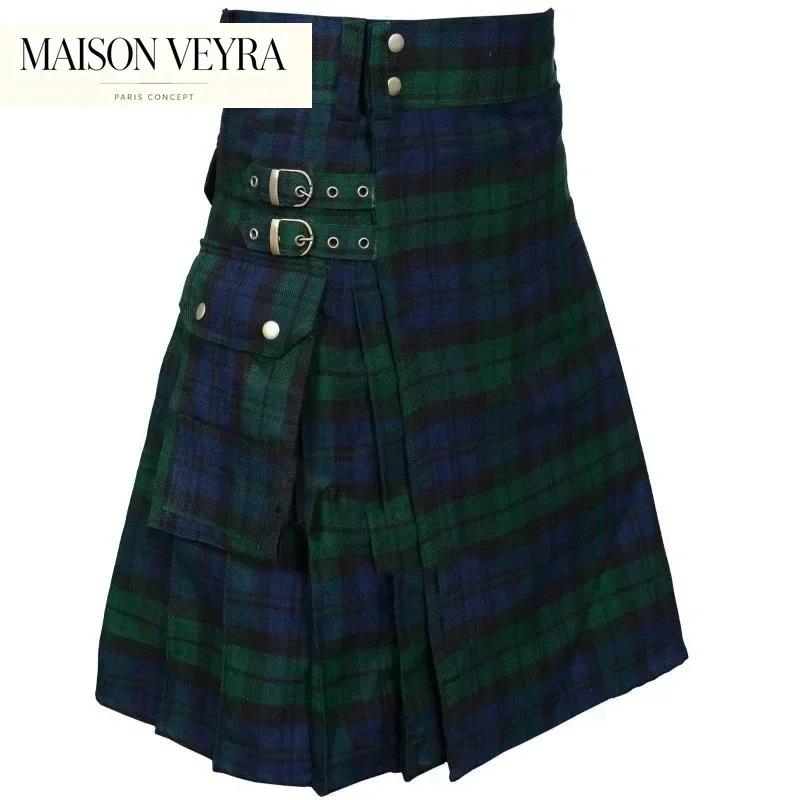 Mens Skirt Vintage Kilt Scotland Gothic Punk Fashion Pocket Pleated Scottish Skirts Clothing Casual Spring Mens Streetwear New